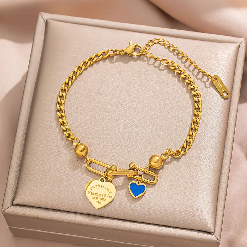 715 Pine Stone Peach Heart Gold Bracelet