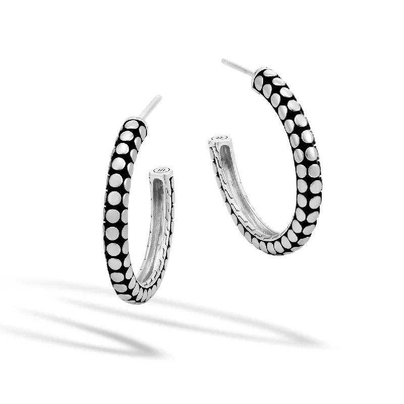 women’s drop earrings-Dot Silver Medium Hoop Earrings