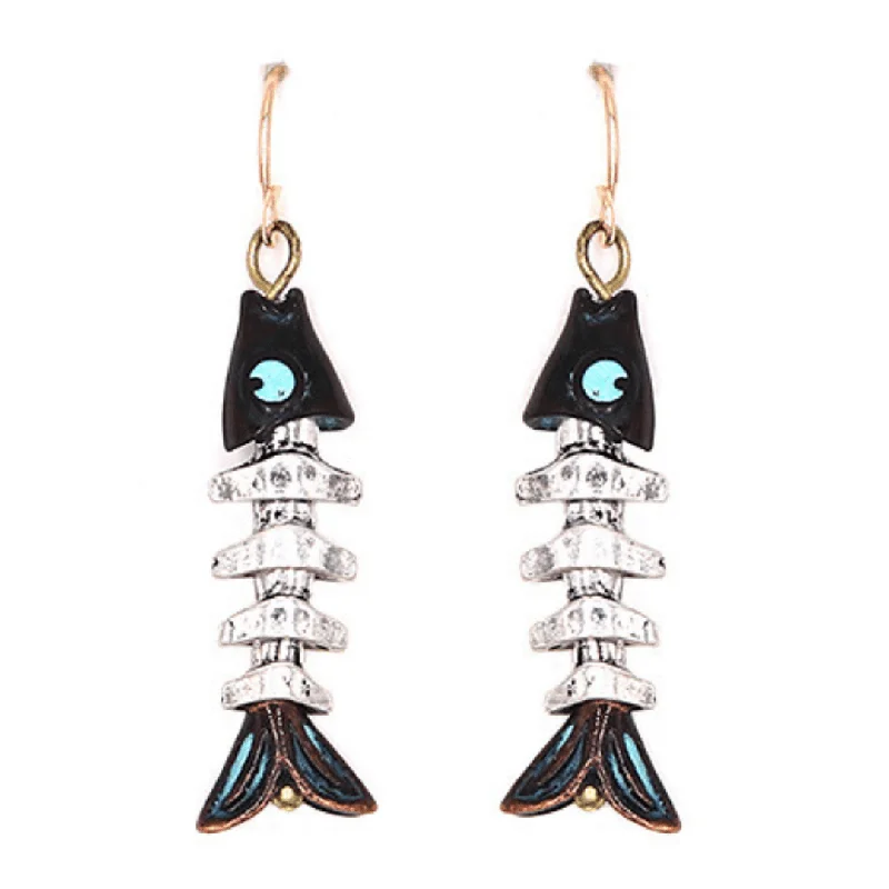 women’s oversized earrings-Silver Skeleton Fish Earrings