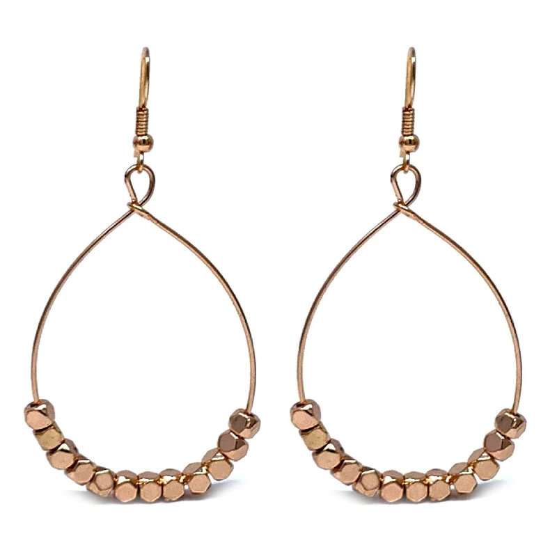 women’s stud earrings-Rose Gold Beaded Hoop Earrings