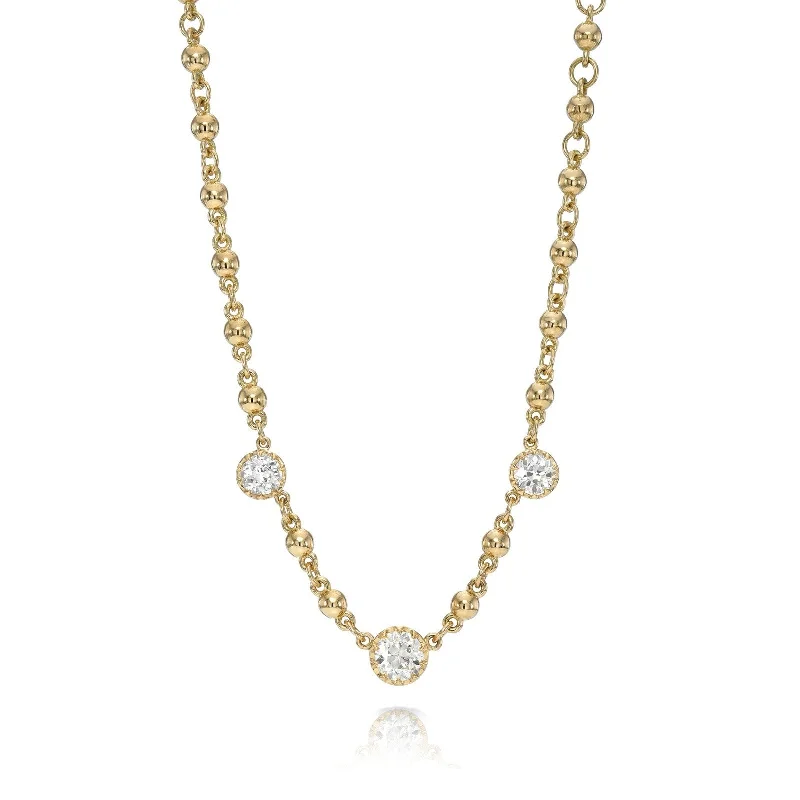 women’s classic gold necklaces-THREE STONE ROSALINA NECKLACE