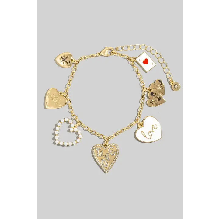 women’s luxury charm bracelets-Multi Heart Charm Chain Bracelet