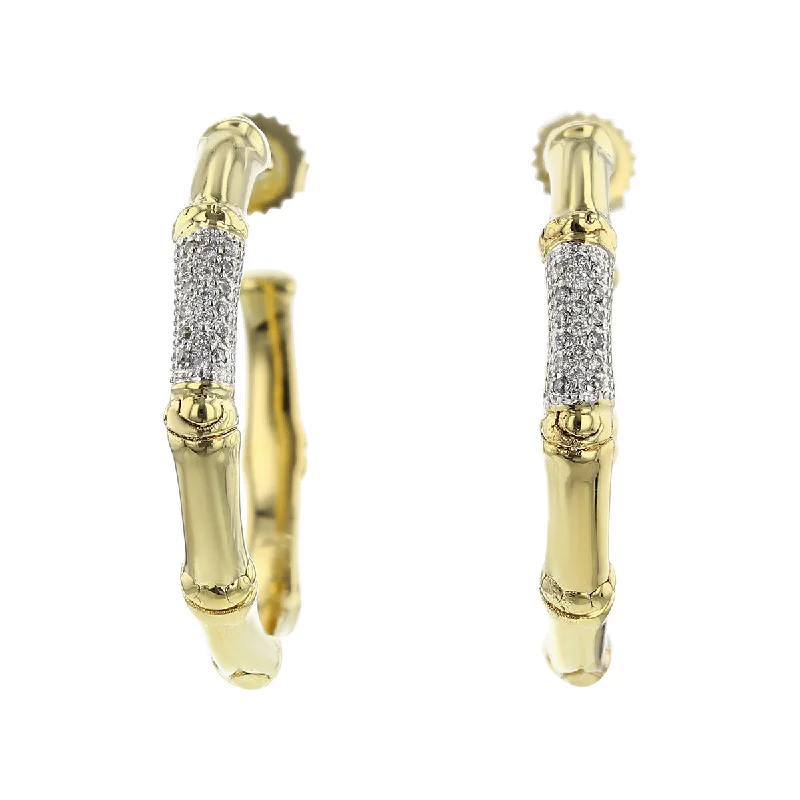 women’s oversized earrings-John Hardy Gold Bamboo Pave Diamond Medium Hoop Earrings