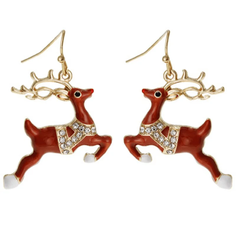 women’s clip-on earrings-Rudolph Reindeer Christmas Earrings