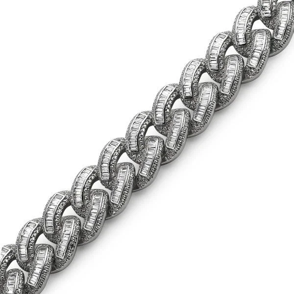 women’s adjustable bracelets-Baguette Lab Made Rhodium Cuban Bracelet 1400 Stones