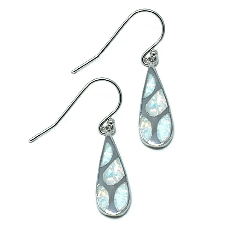 women’s stud earrings with stones-White Opal Mosaic Teardrop Sterling Silver Earrings