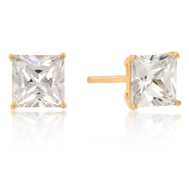 women’s fashion-forward earrings-Halsey Princess Cut Gold Stud Earrings – 6mm  | 1.25ct | Sterling Silver