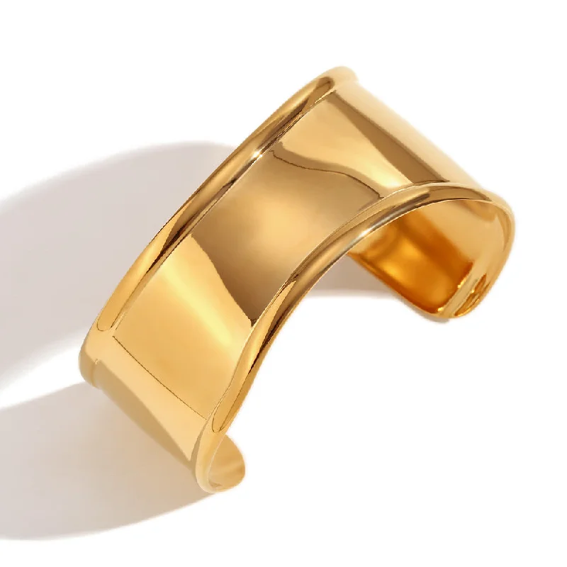 Open Irregular Wave Smooth Face Bracelet - Gold