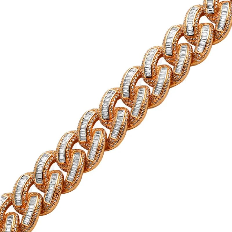 women’s sparkling silver bangles-.925 Sterling Silver Rose Gold Baguette Cuban Bling Bling Bracelet