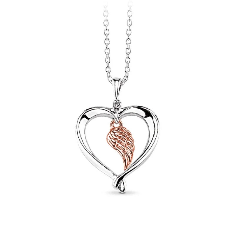 women’s delicate chain necklaces-Wing Heart Necklace in Sterling Silver and Rose Gold