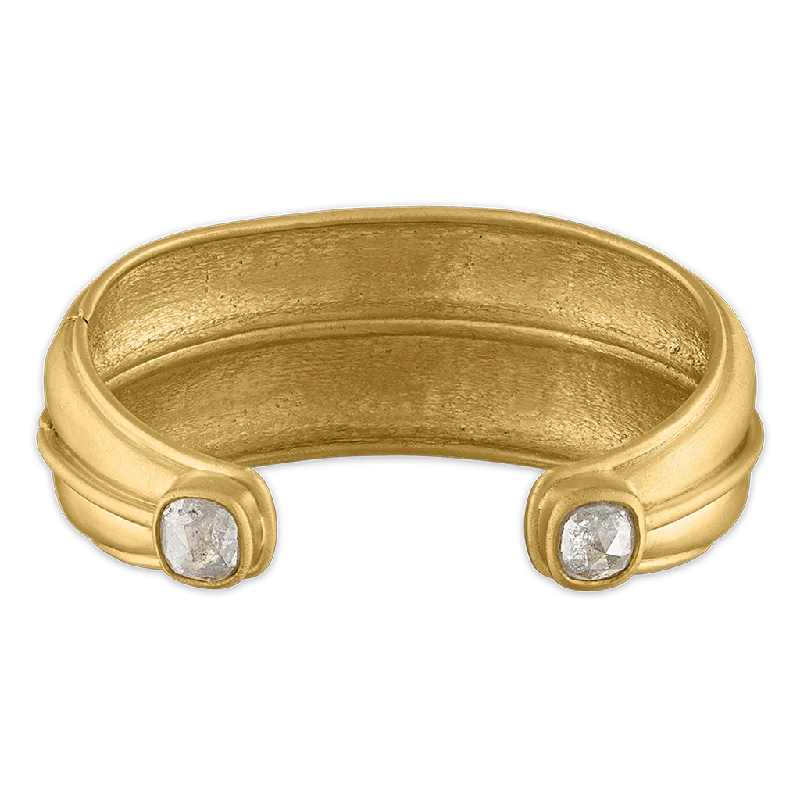 women’s gold bangles-Double Laurel Cuff with Diamonds