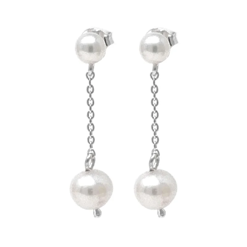 women’s fashion earrings-Sterling Silver Freshwater Peal Chain Earrings