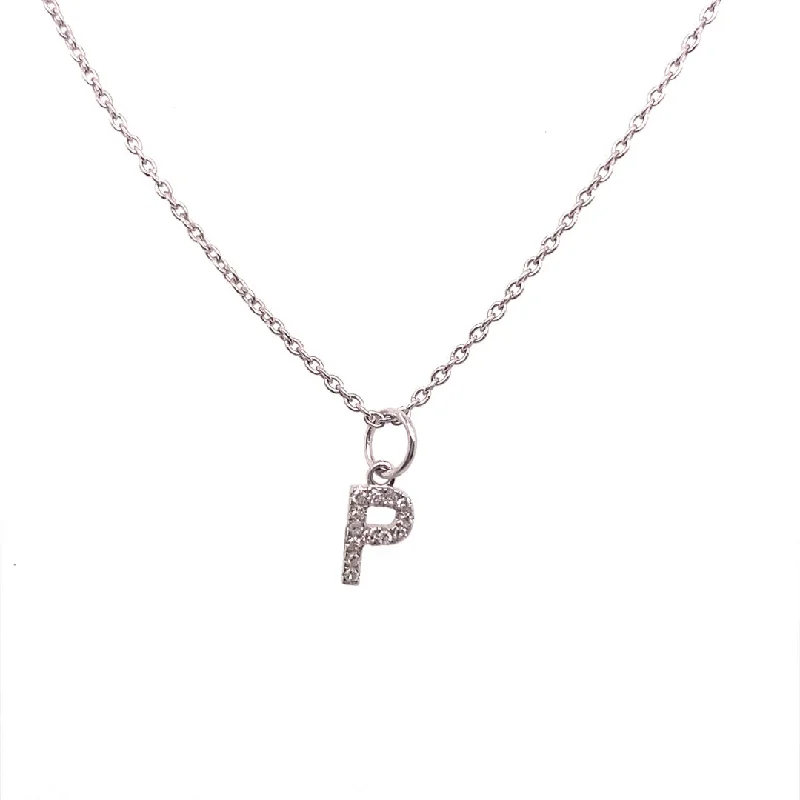 women’s adjustable necklaces-0.05 Carat Diamond Initial "P" Necklace 14K White Gold