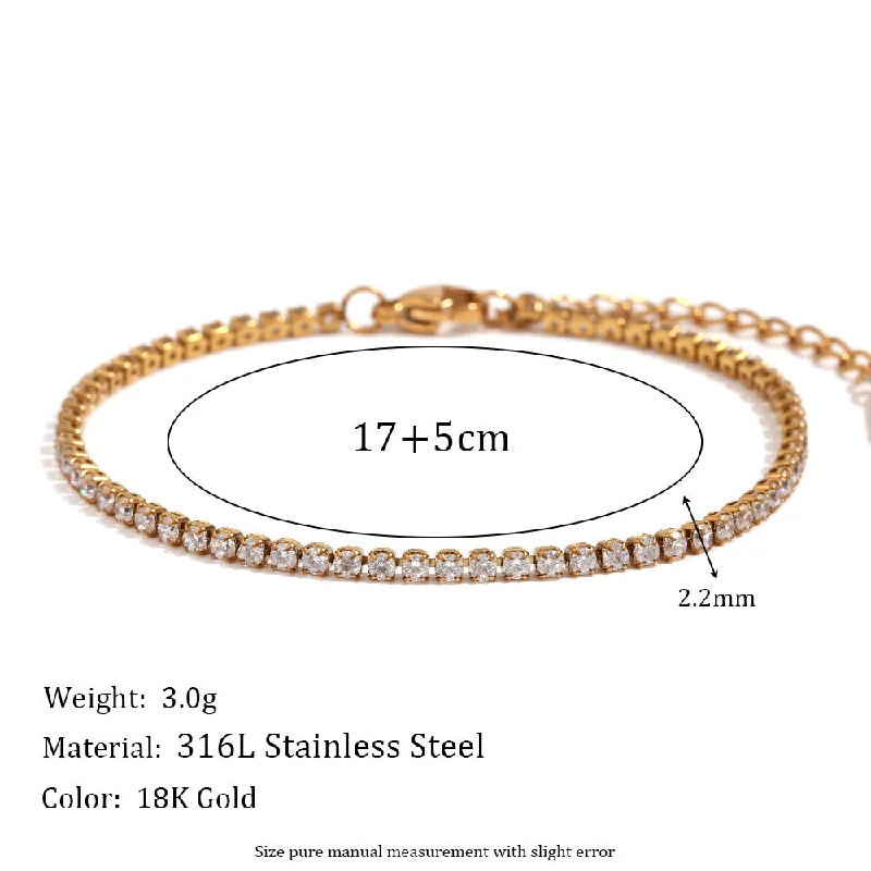 2mm Zircon Chain Bracelet - Gold