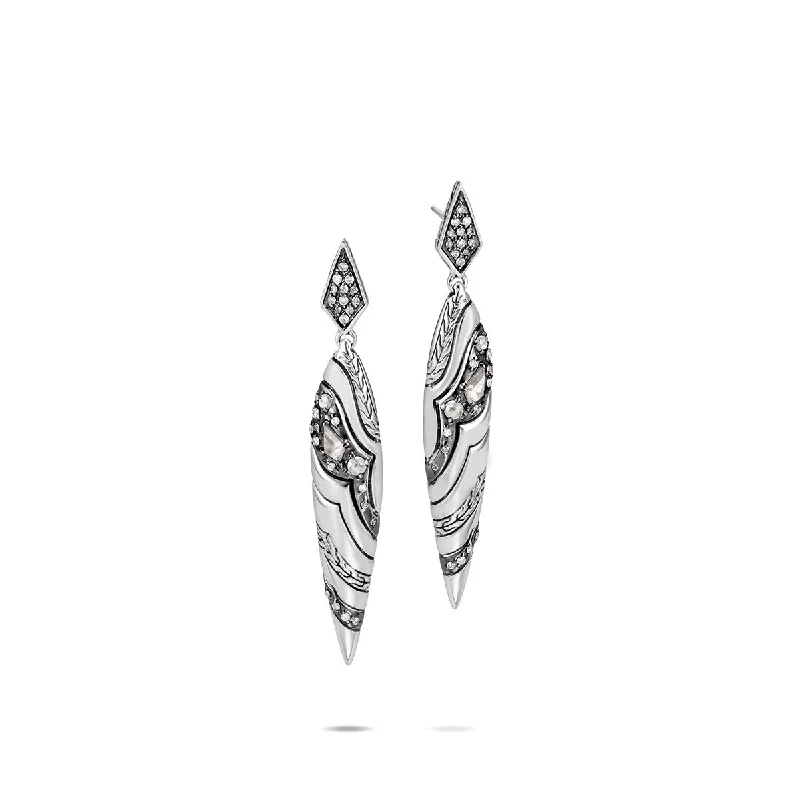 women’s sterling silver earrings-Lahar Silver White and Grey Diamond Pave Marquise Drop Earrings