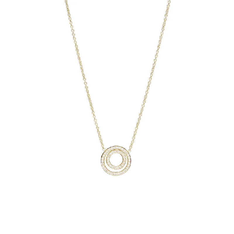 women’s charm necklaces-18 Karat Yellow Gold Double Circle Diamond Necklace