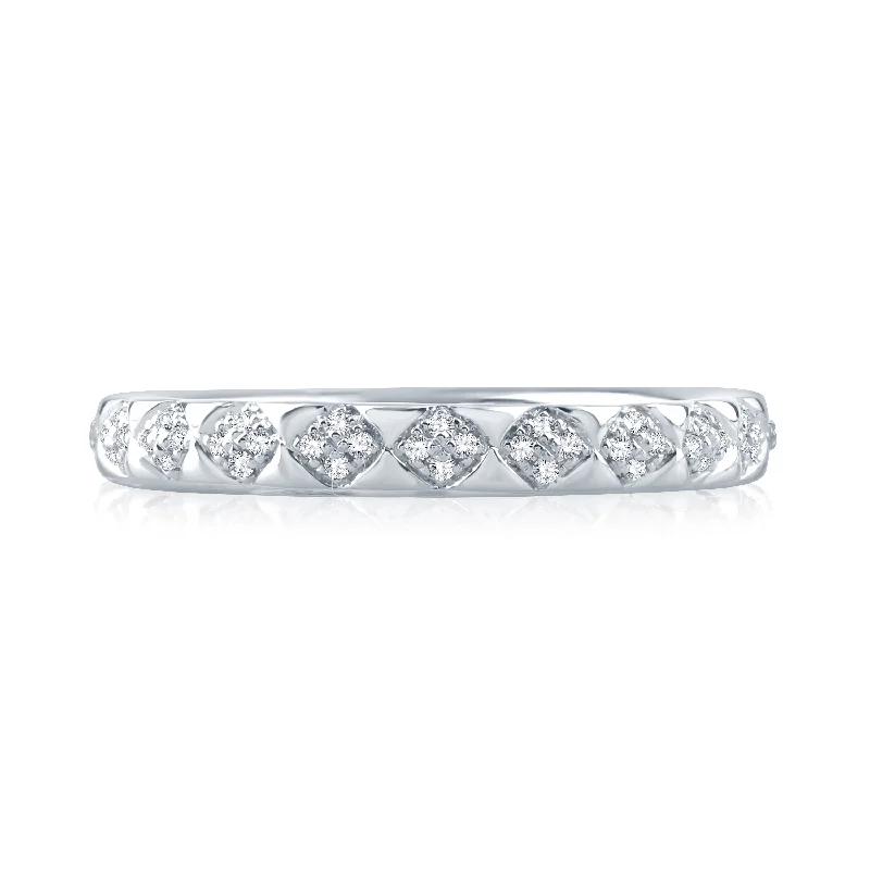 women’s engagement rings with halo and diamonds-A.Jaffe Multi Diamond Accented Quilted Wedding Band MR2125Q/18