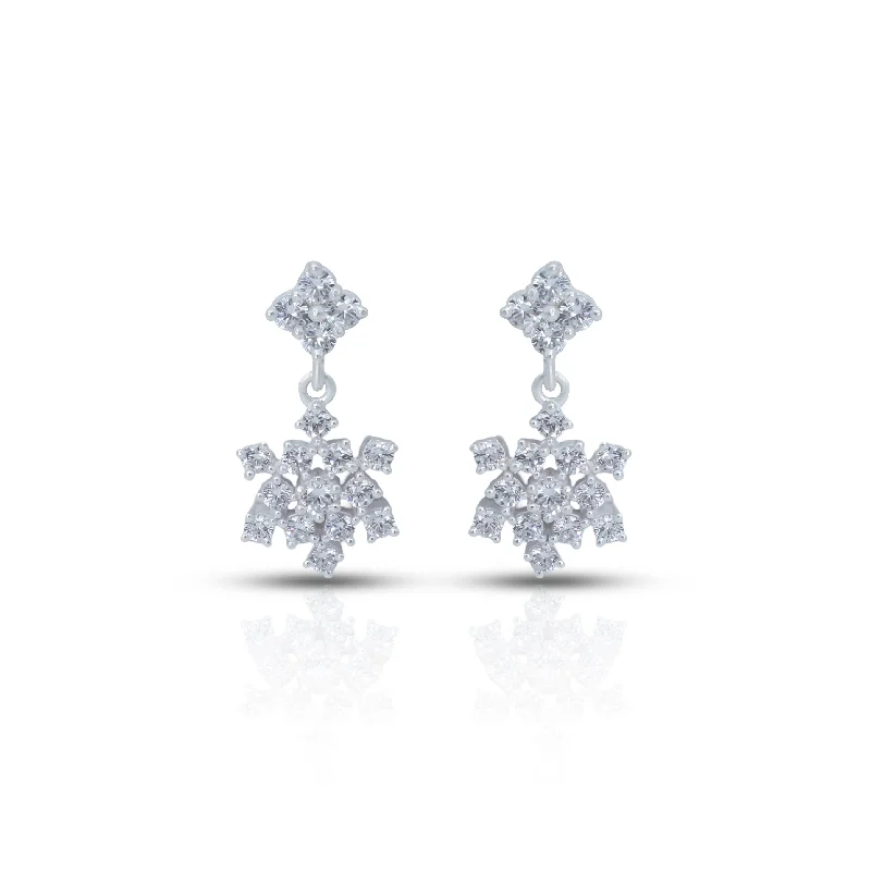 women’s vintage earrings-Silver Snowflake drop earrings with shiny stones