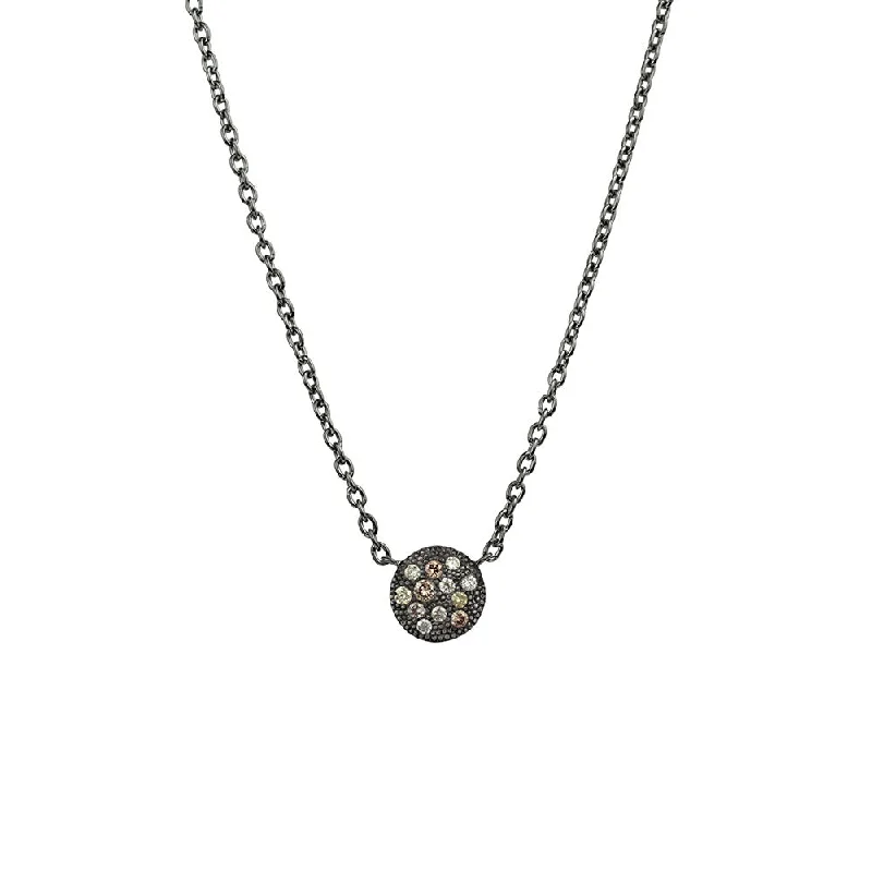 women’s anniversary necklaces-Sterling Silver Black Rhodium CARMEN Diamond Disc Necklace