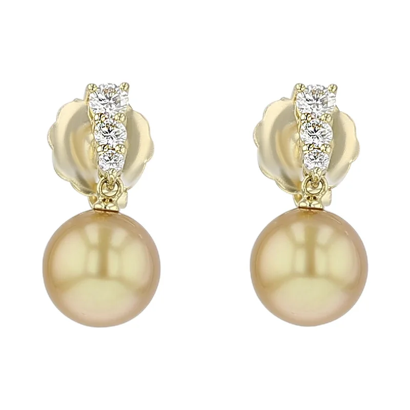 women’s gold stud earrings-Golden South Sea Pearl and Diamond Drop Earrings