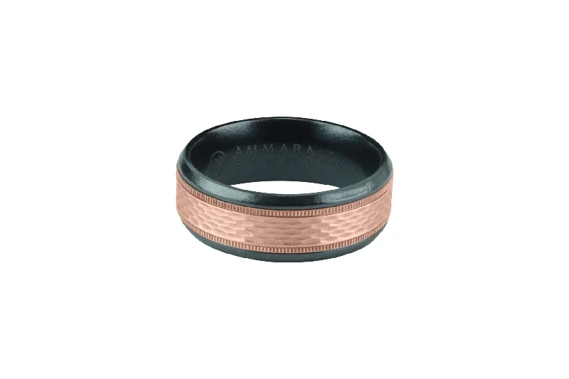 women’s antique engagement rings-Benchmark Men's Wedding Band Rose Gold & Tantalum Mesh Milgrain