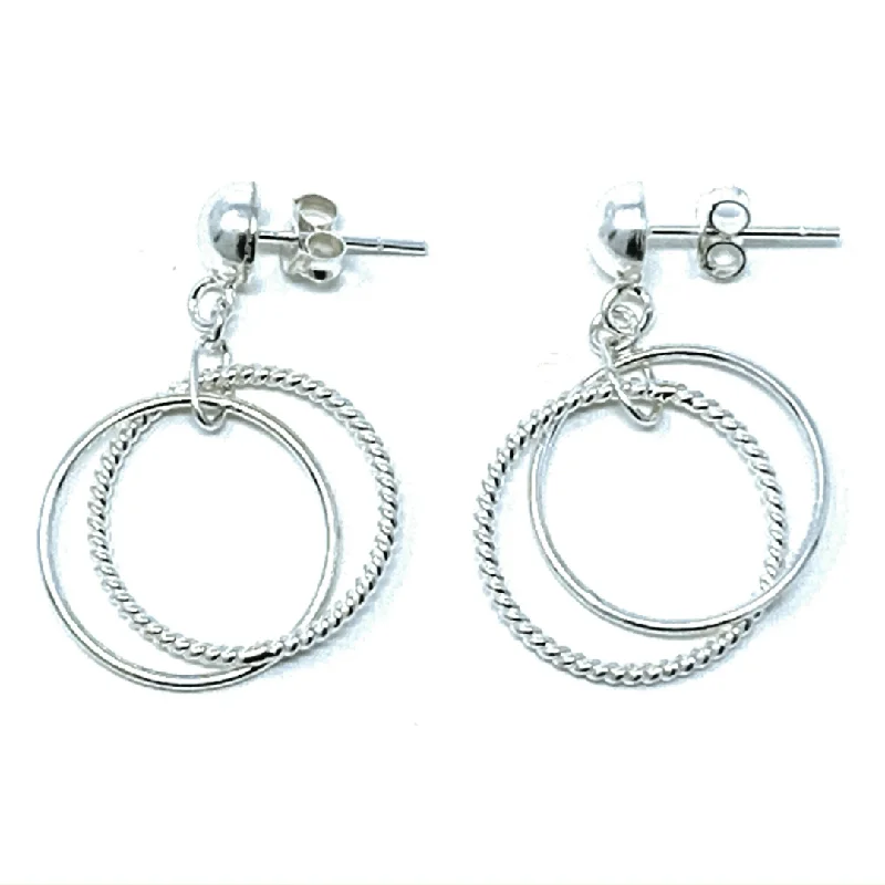 women’s contemporary earrings-Dancing Linked Open Circle Sterling Silver Stud Earrings