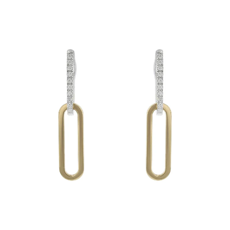 women’s colorful earrings-Diamond Oval Link Drop Earrings in 18K Gold