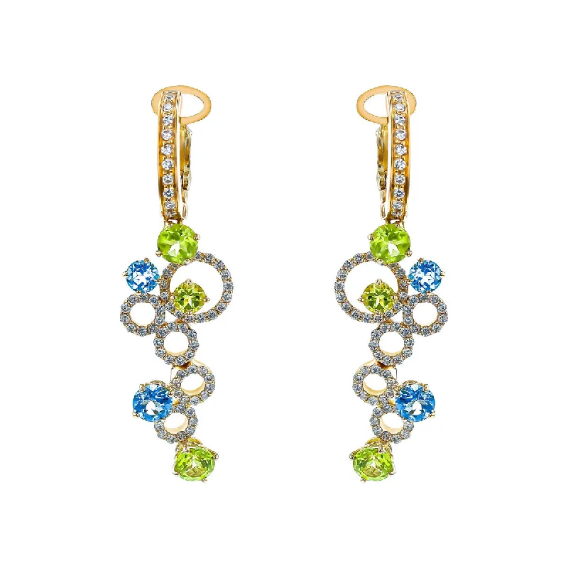 women’s matching jewelry earrings-Italian Bubble Drop Earrings with Peridot, Topaz and Diamonds