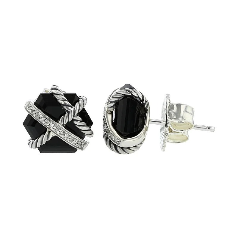 women’s luxury earrings-David Yurman Sterling Black Onyx Cable Wrap Earrings