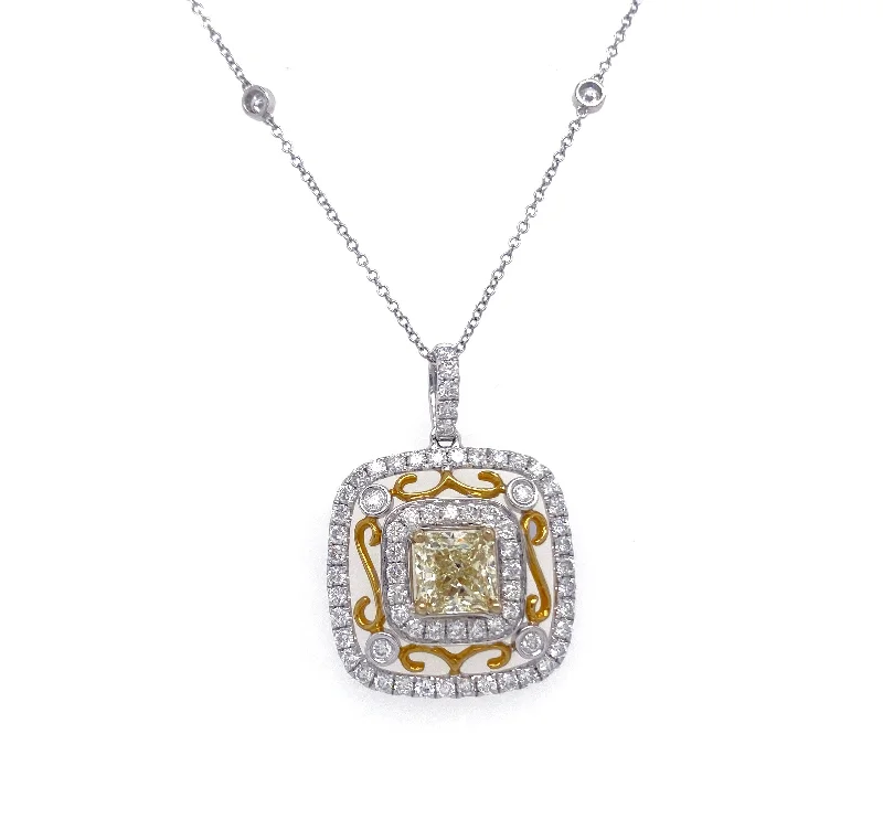 women’s engraved pendant necklaces-3.56 Cttw Radiant And Round Diamond Halo Diamonds By The Yard Necklace 18K & 14K White And Yellow Gold