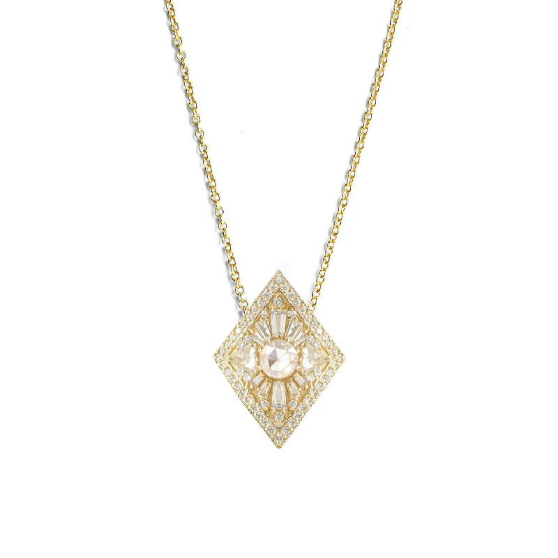 women’s sophisticated necklaces-Large Kite Shape Round Diamond Necklace