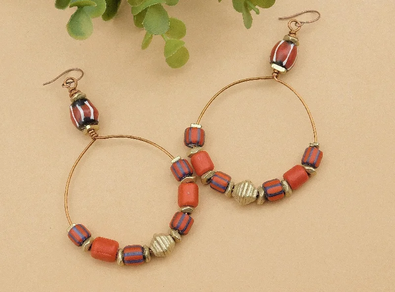 women’s multi-color earrings-Red Chevron Hoop Earrings