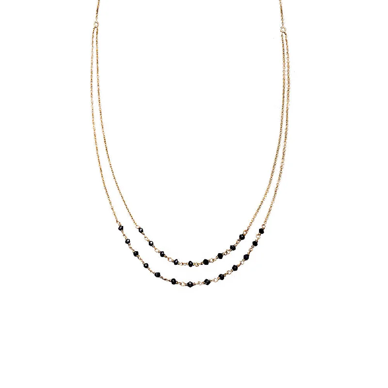 women’s engraved necklaces-18 Karat Yellow Gold Jillian Double Strand Black Diamond Necklace