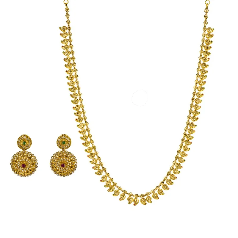 women’s vintage gold necklaces-22K Yellow Gold Uncut Diamond Mango Necklace Set W/ 17.82ct Uncut Diamonds, Emeralds & Rubies