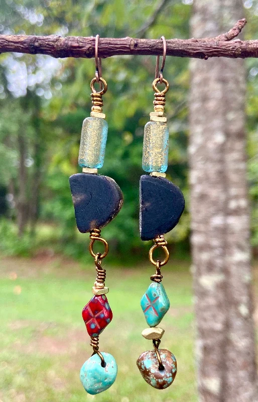 women’s drop earrings-Mixed Media Dangling Earrings