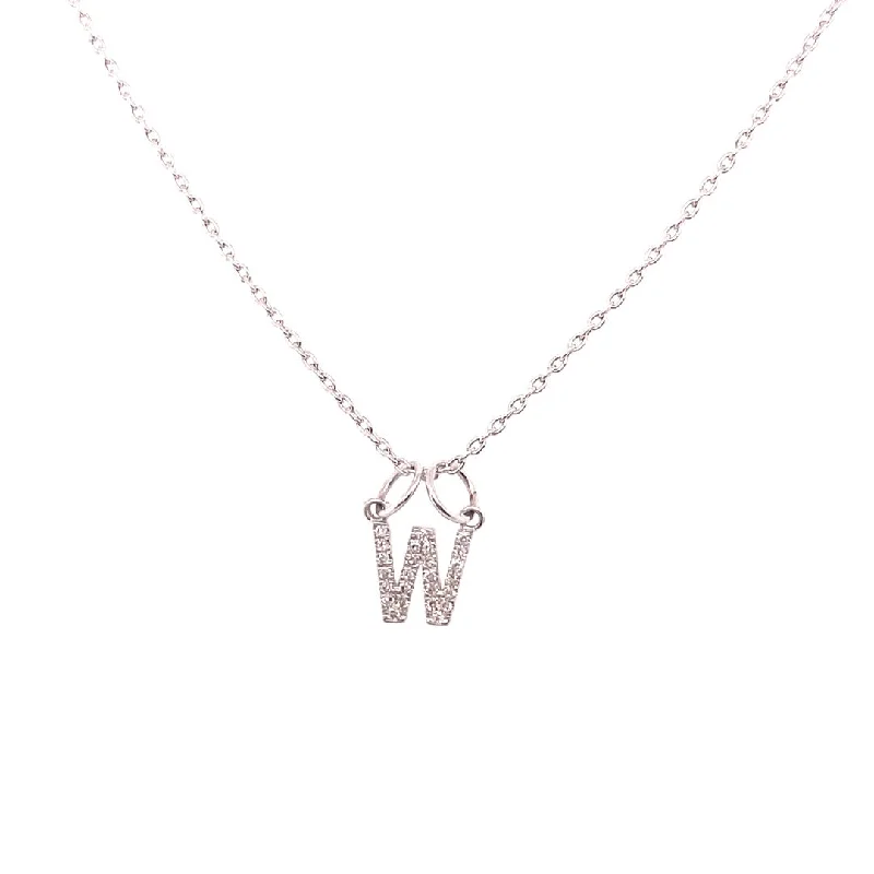 women’s gemstone pendant necklaces-0.05 Carat Diamond Initial "W" Necklace 14K White Gold