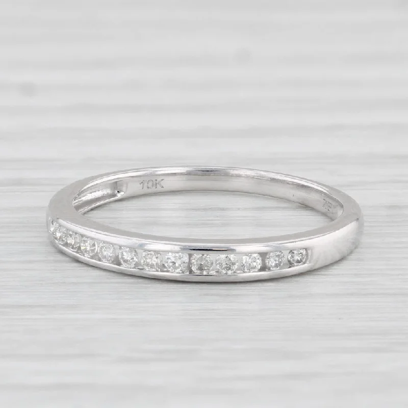 women’s engagement rings-0.15ctw Diamond Wedding Band 10k White Gold Size 6.75 Stackable Ring