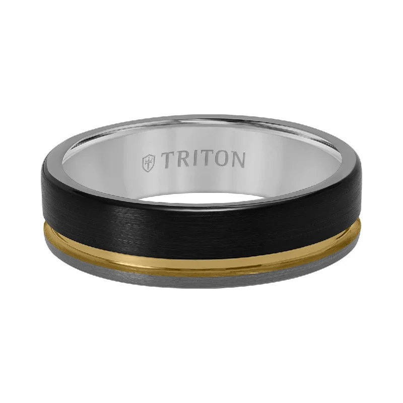 women’s engagement rings for wedding proposal-Triton 6.5MM Tri-Color Tungsten Wedding Band. Size 10