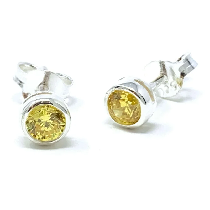 women’s drop stud earrings-Cubic Zirconia Bezel Sterling Silver Stud Earrings