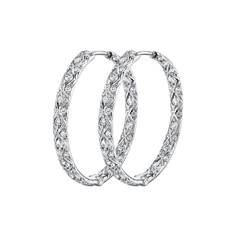 women’s long drop earrings-Criss Cross Artisan Pave Diamond Hoop Earrings