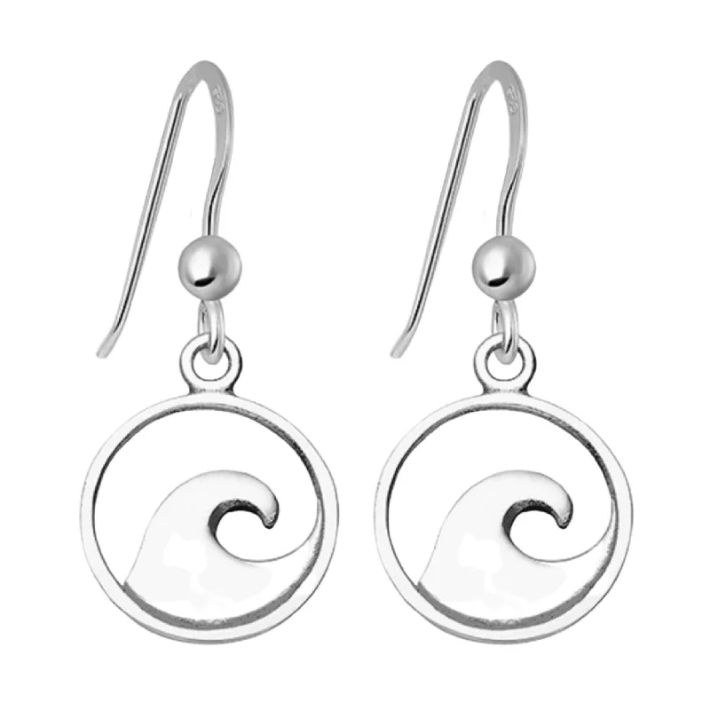 women’s fashion-forward earrings-Dangling Ocean Wave Earrings In Sterling Silver