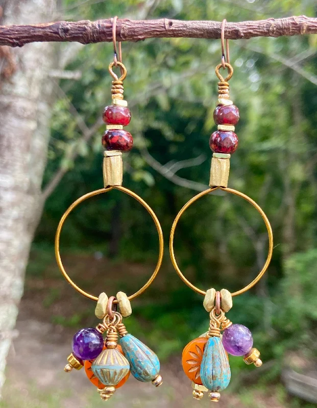 women’s trendy earrings-Multi-Czech Dangling Earrings