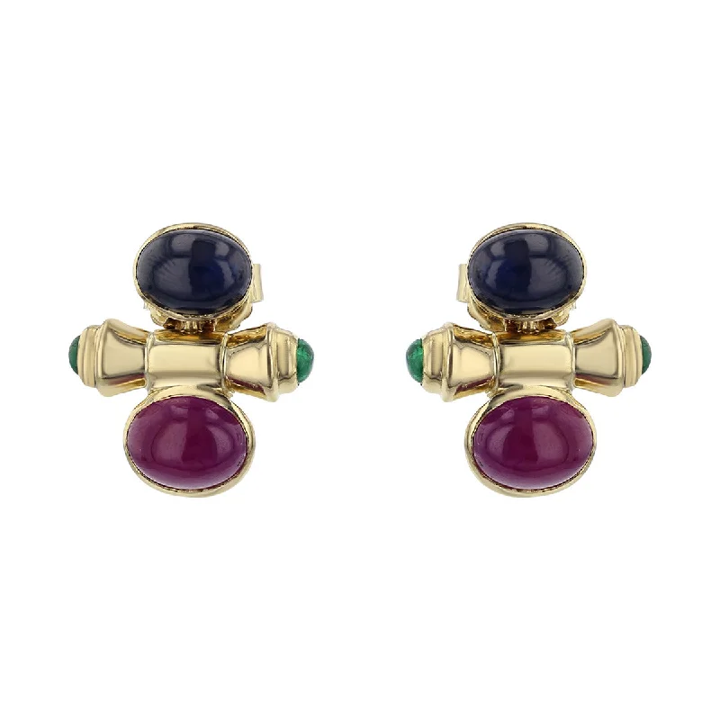 women’s luxury diamond earrings-Cabochon Sapphire, Ruby and Emerald Earrings