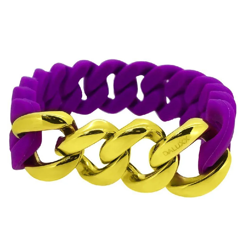 women’s modern bracelets-Gold Cuban Purple Rubber Bracelet