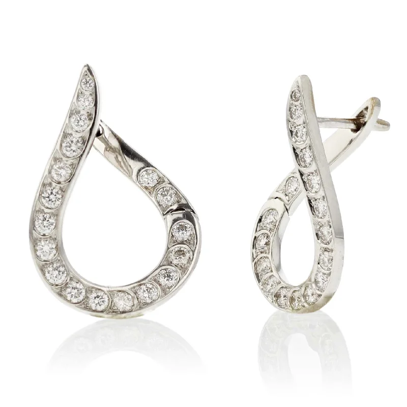 women’s elegant diamond earrings-Dew Drop Scallop Artisan Pave Diamond Earrings