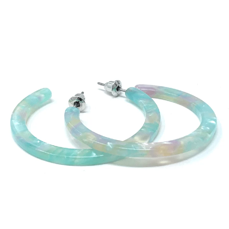 women’s romantic earrings-Multi Color Marbled Resin Hoop Earrings