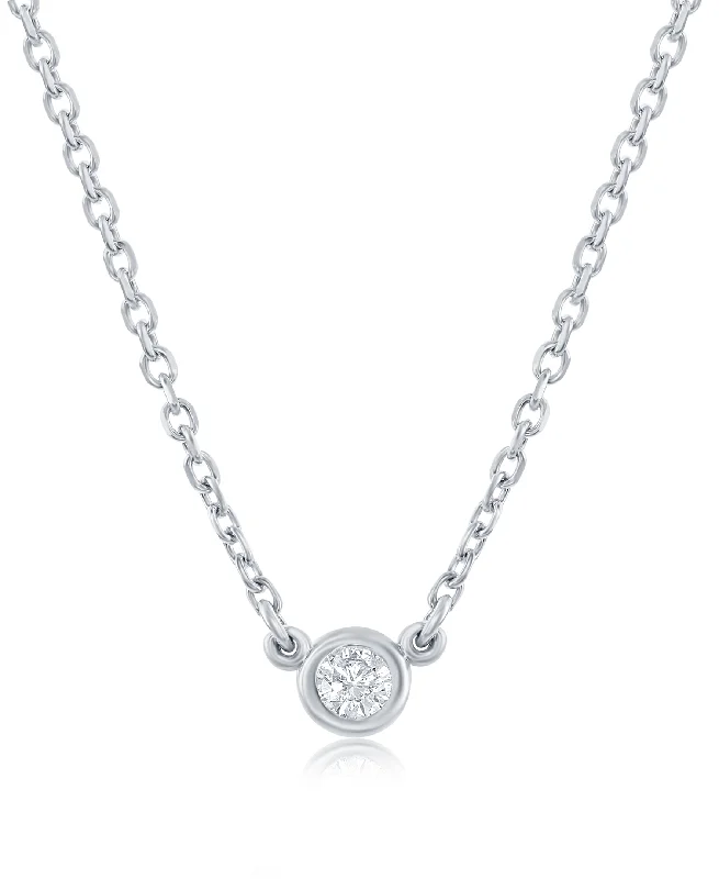 women’s engraved gold necklaces-14K White Gold Bezel-Set Diamond Solitaire Necklace - 0.05ct, G, SI1, 18-Inch Chain