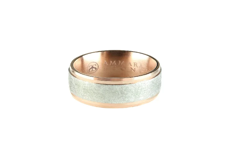 women’s pear-shaped engagement rings-Benchmark Men's Wedding Band White & Rose Gold Swirl