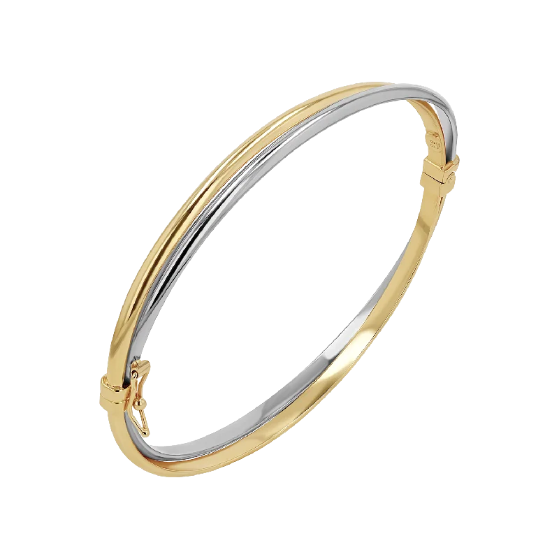 women’s pearl and gold bracelets-Two Tone Hinged Bangle (6mm)