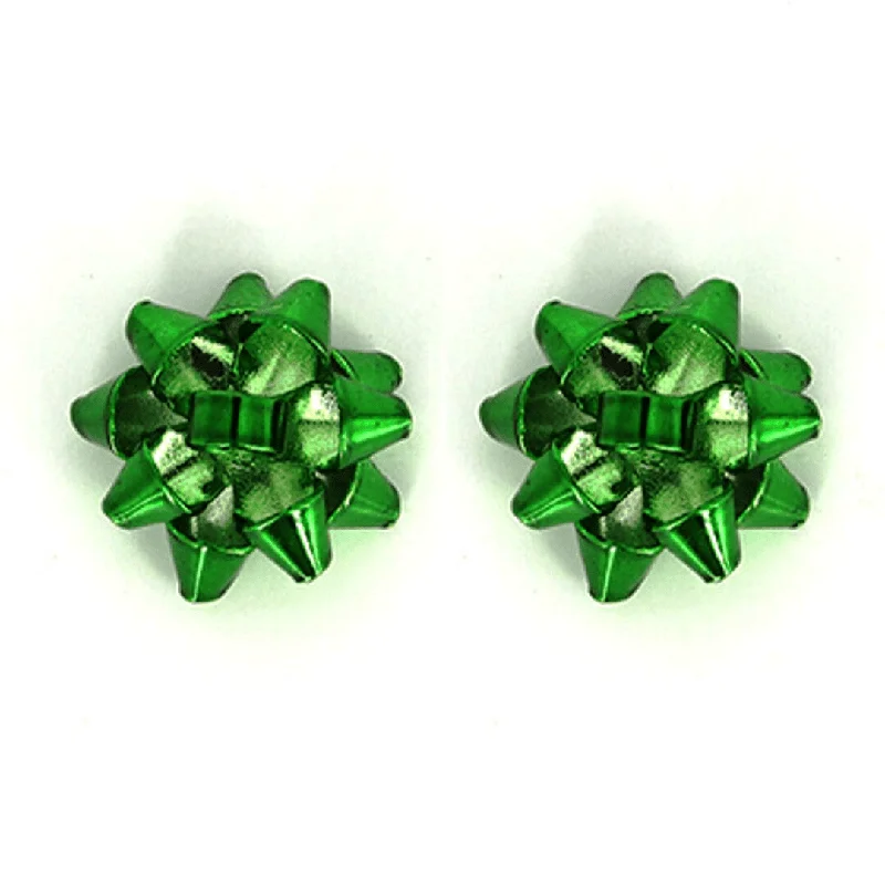 women’s elegant earrings-Green Bow Stud Christmas Earrings